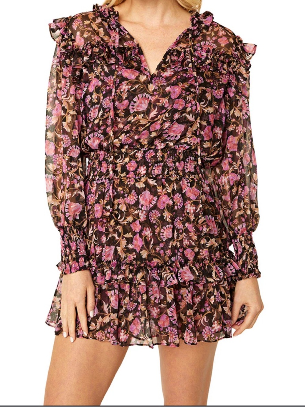 Misa Los Angeles Karla Floral Ruffled Long-Sleeve Mini Dress -
